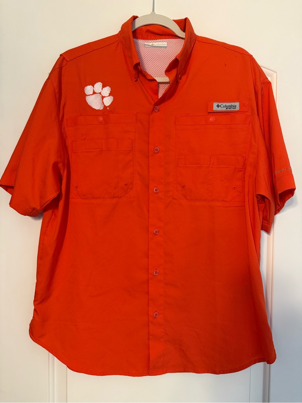 CLEMSON Columbia PFG Men’s Small Short-Sleeve Orange Button-Up Performance Shirt